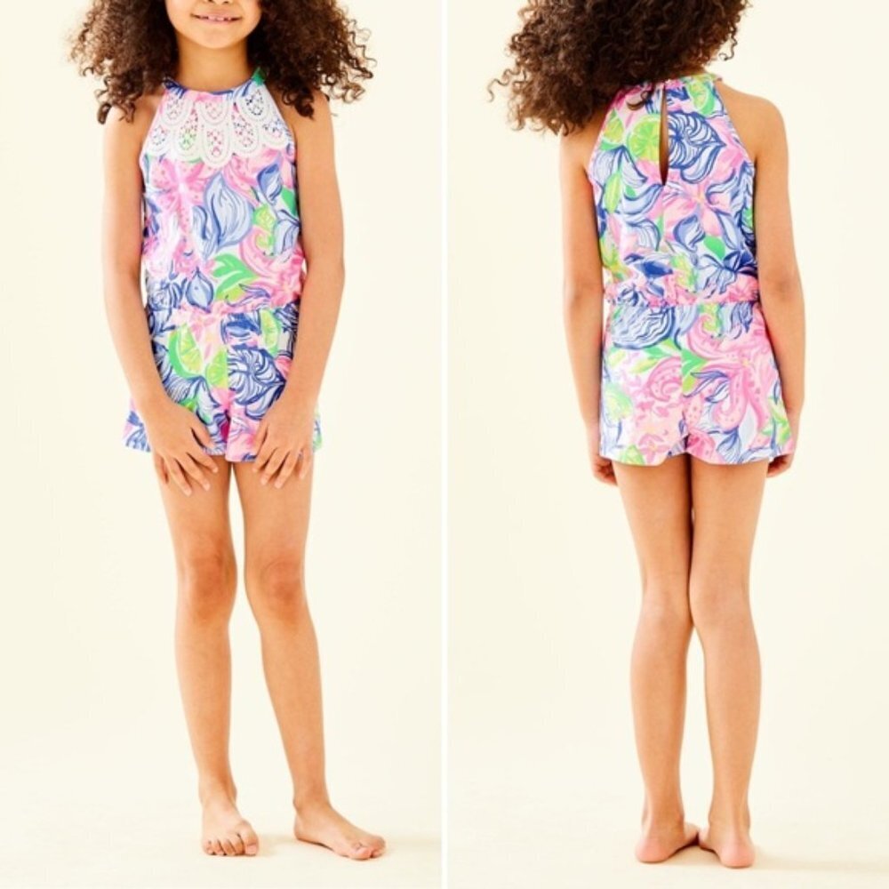 Lilly Pulitzer Mini Pearl Romper Large (8-10) Multi Havana Cocktail print - Picture 2 of 9